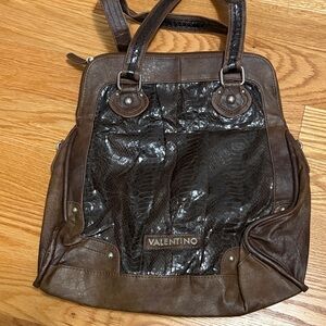 Valentino Brown and Black Leather Tote
